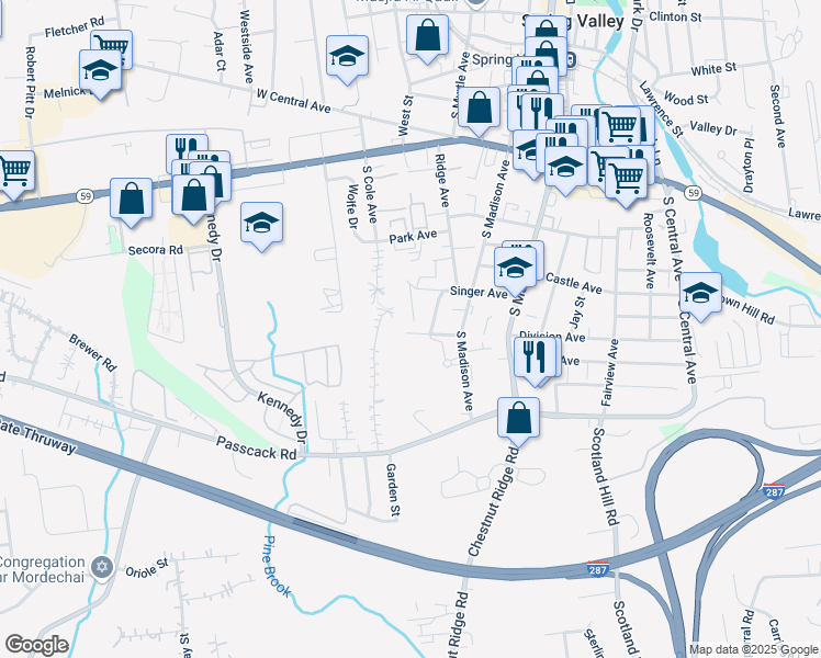 map of restaurants, bars, coffee shops, grocery stores, and more near 11 Sherwood Avenue in Spring Valley