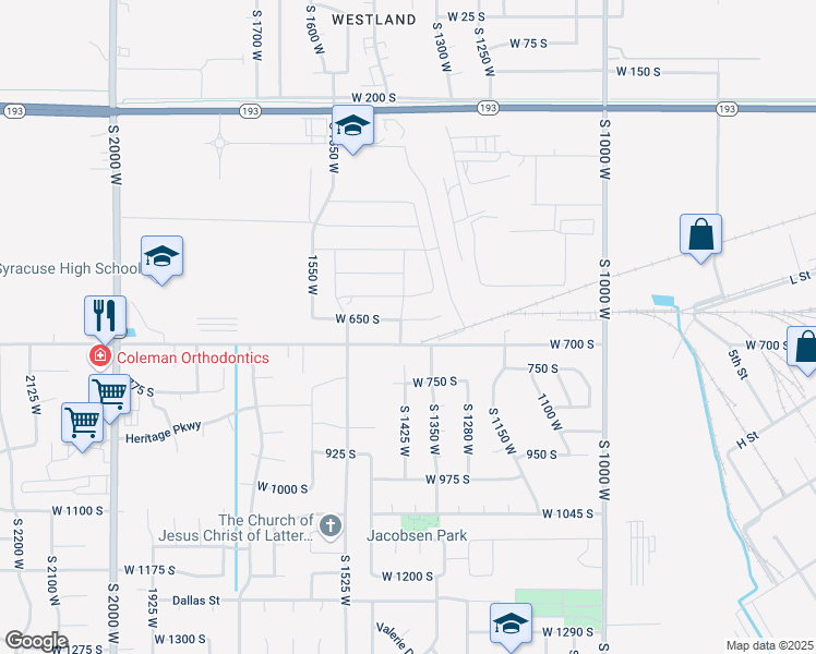 map of restaurants, bars, coffee shops, grocery stores, and more near South Marilyn Drive West in Syracuse