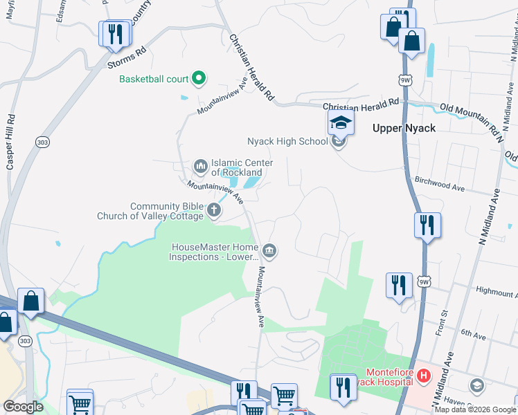 map of restaurants, bars, coffee shops, grocery stores, and more near 51 Sierra Vista Lane in Valley Cottage
