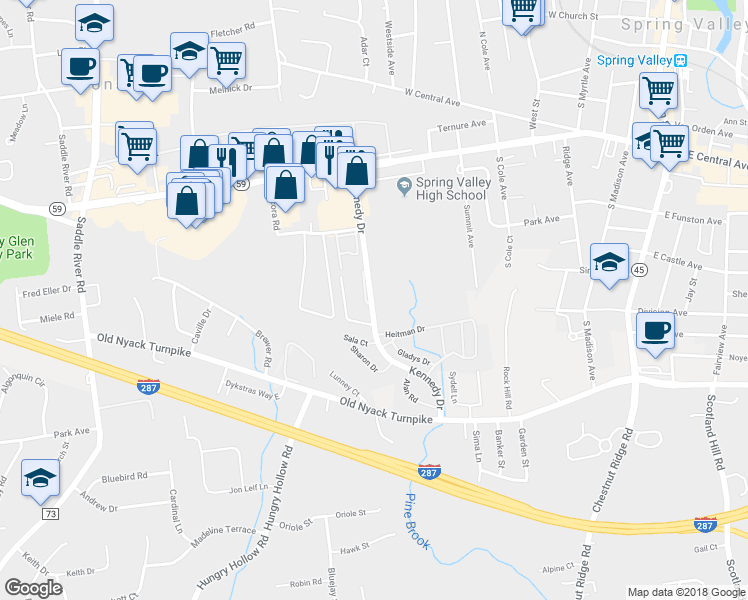 map of restaurants, bars, coffee shops, grocery stores, and more near 280 Kennedy Drive in Spring Valley