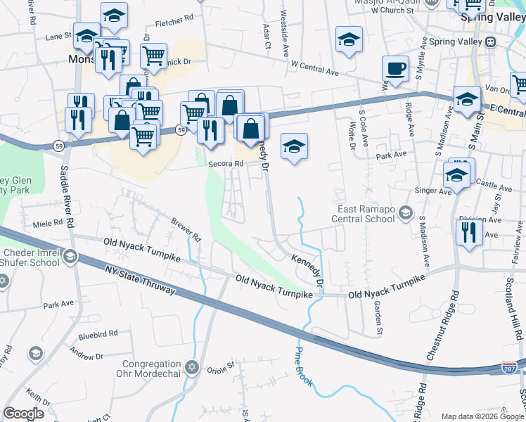map of restaurants, bars, coffee shops, grocery stores, and more near 234 Kennedy Drive in Spring Valley