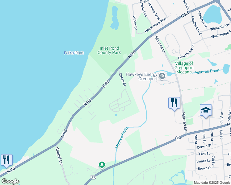 map of restaurants, bars, coffee shops, grocery stores, and more near 64098 County Road 48 in Greenport