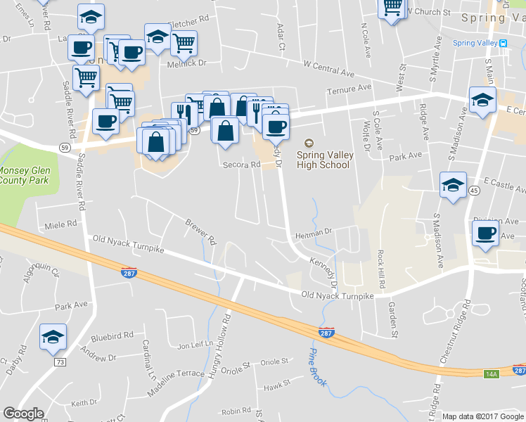 map of restaurants, bars, coffee shops, grocery stores, and more near 713 Kennedy Drive in Spring Valley