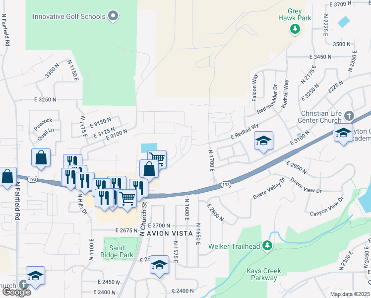 map of restaurants, bars, coffee shops, grocery stores, and more near 3060 North Bend Lane in Layton