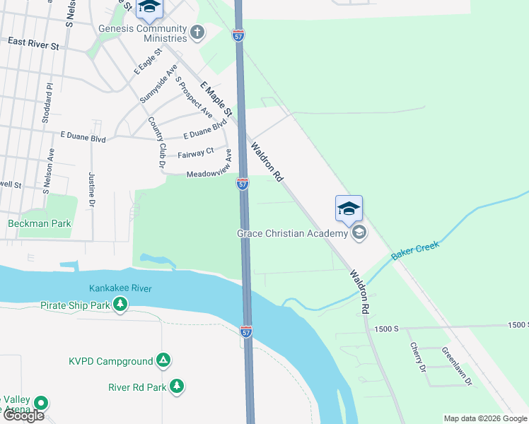 map of restaurants, bars, coffee shops, grocery stores, and more near 11 Weft Road in Kankakee