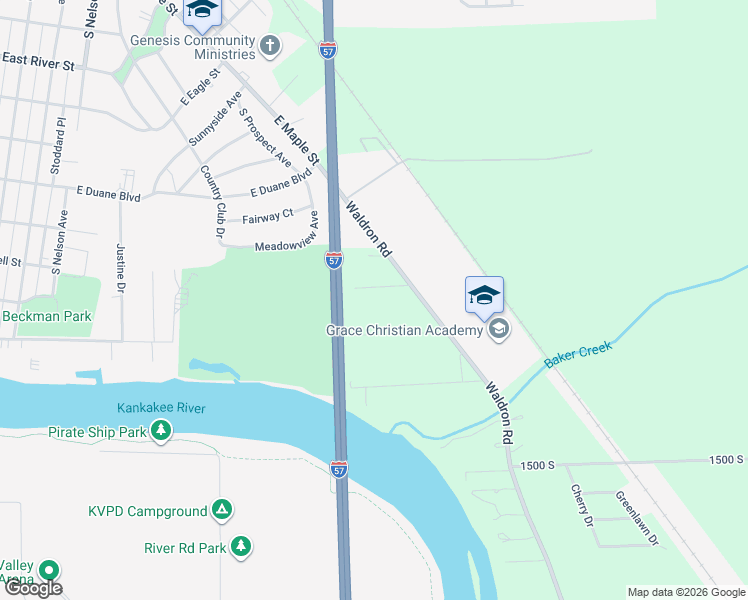 map of restaurants, bars, coffee shops, grocery stores, and more near 11 Weft Road in Kankakee