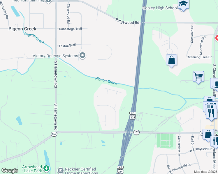 map of restaurants, bars, coffee shops, grocery stores, and more near 3967 Encell in Akron