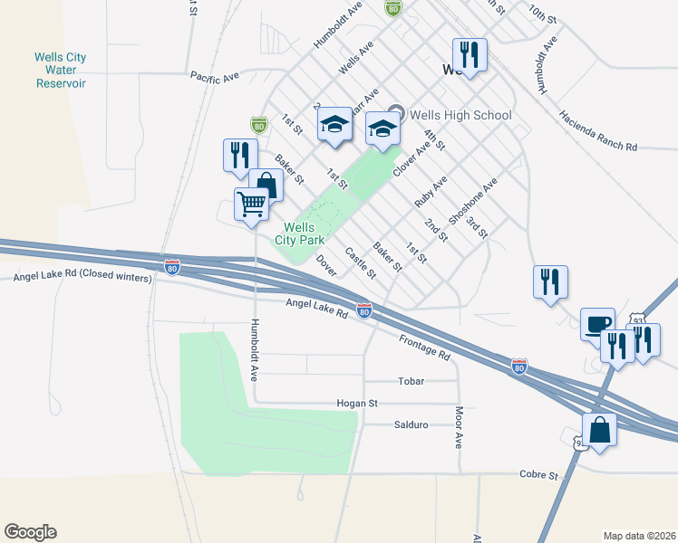 map of restaurants, bars, coffee shops, grocery stores, and more near 539 Dover in Wells