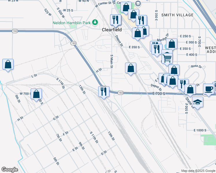 map of restaurants, bars, coffee shops, grocery stores, and more near 642 South Main Street in Clearfield