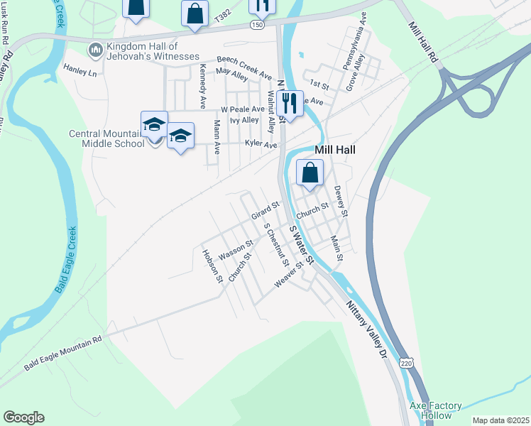 map of restaurants, bars, coffee shops, grocery stores, and more near 6 Girard St in Mill Hall