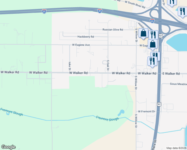 map of restaurants, bars, coffee shops, grocery stores, and more near 1100-1298 West Walker Road in North Platte