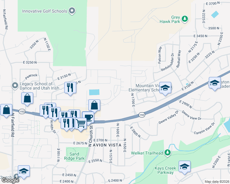 map of restaurants, bars, coffee shops, grocery stores, and more near 3046 1625 East in Layton