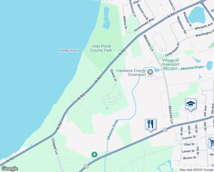 map of restaurants, bars, coffee shops, grocery stores, and more near 64098 County Road 48 in Greenport