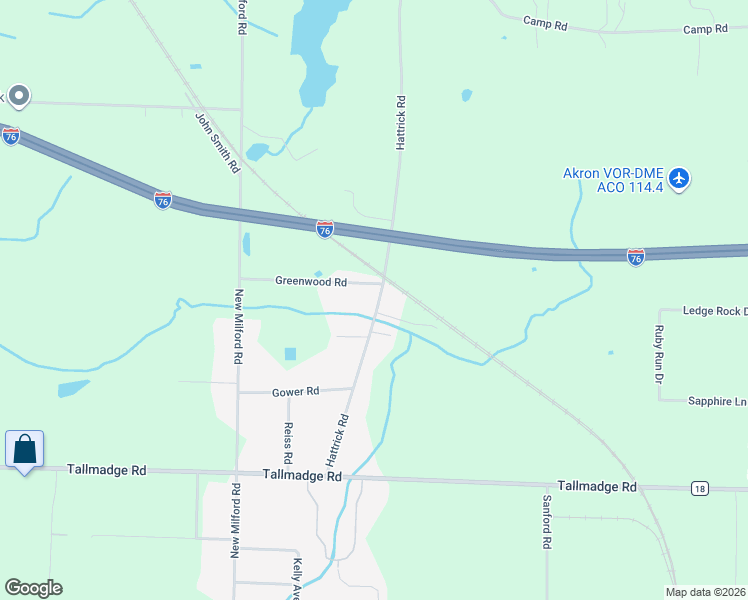 map of restaurants, bars, coffee shops, grocery stores, and more near 4225 Hattrick Road in Rootstown