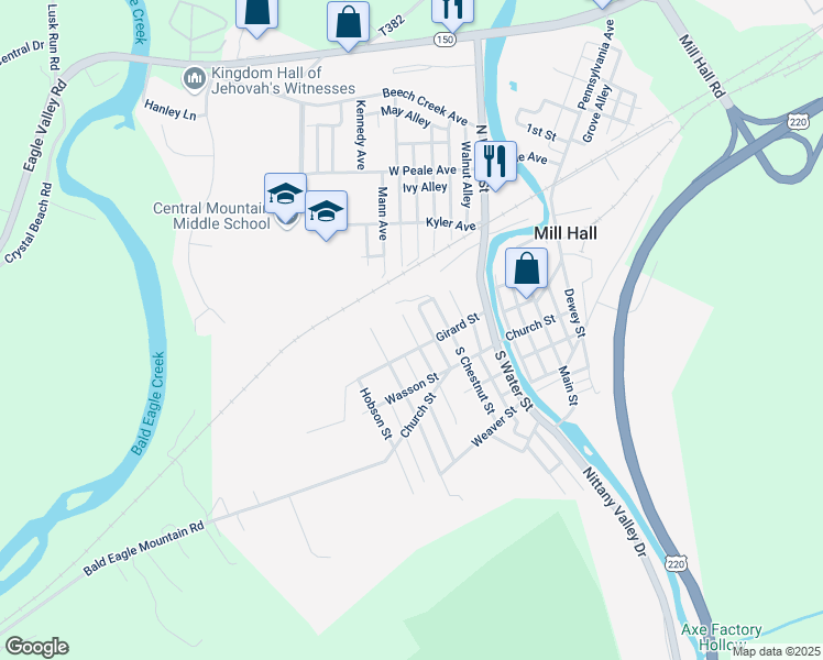 map of restaurants, bars, coffee shops, grocery stores, and more near 94 Jay Street in Mill Hall