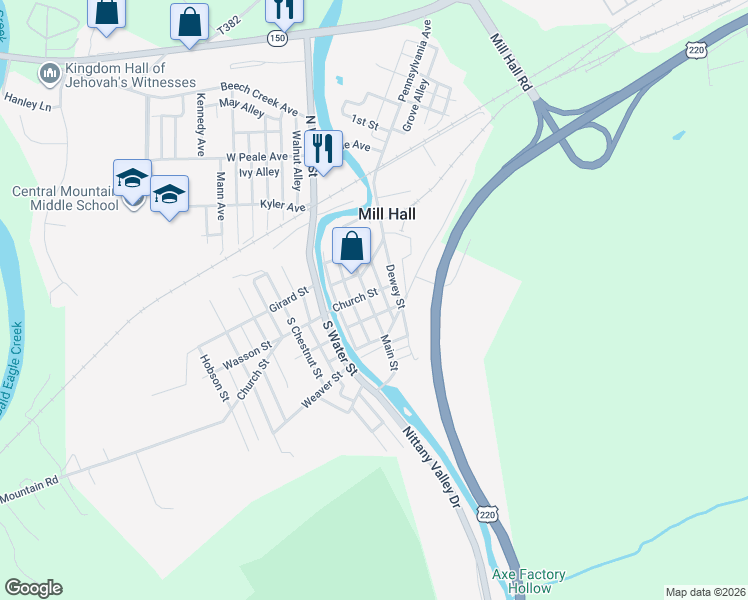 map of restaurants, bars, coffee shops, grocery stores, and more near 205 Main Street in Mill Hall
