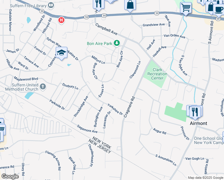 map of restaurants, bars, coffee shops, grocery stores, and more near 9 Revere Court in Suffern