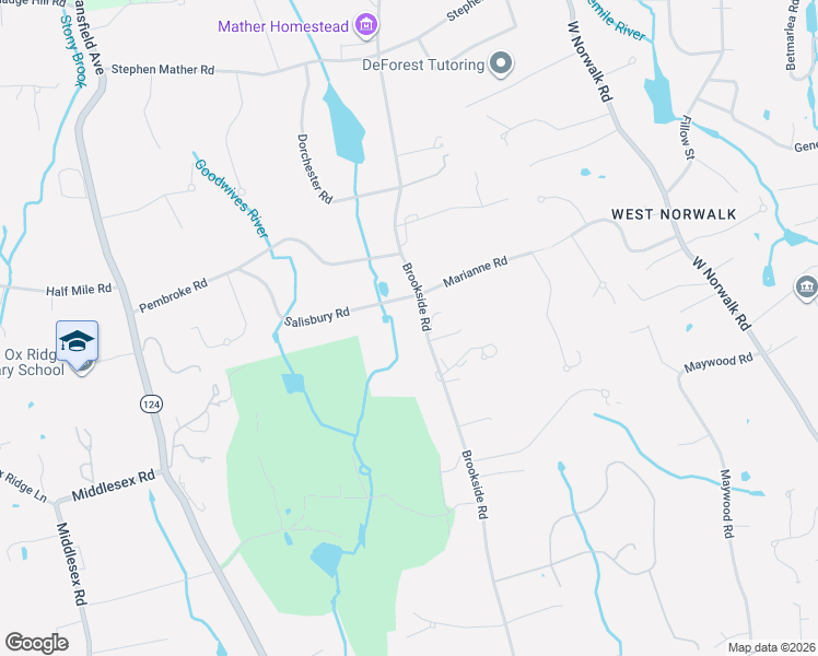 map of restaurants, bars, coffee shops, grocery stores, and more near 297 Brookside Road in Darien