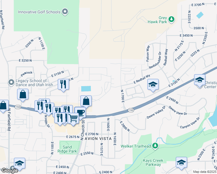 map of restaurants, bars, coffee shops, grocery stores, and more near 3078 North Bend Lane in Layton