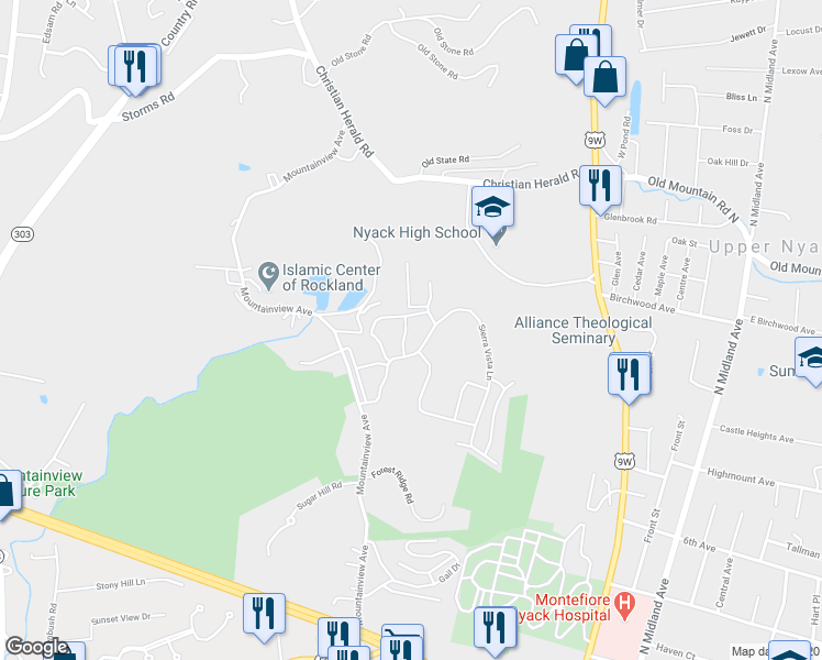map of restaurants, bars, coffee shops, grocery stores, and more near 137 Sierra Vista Lane in Valley Cottage
