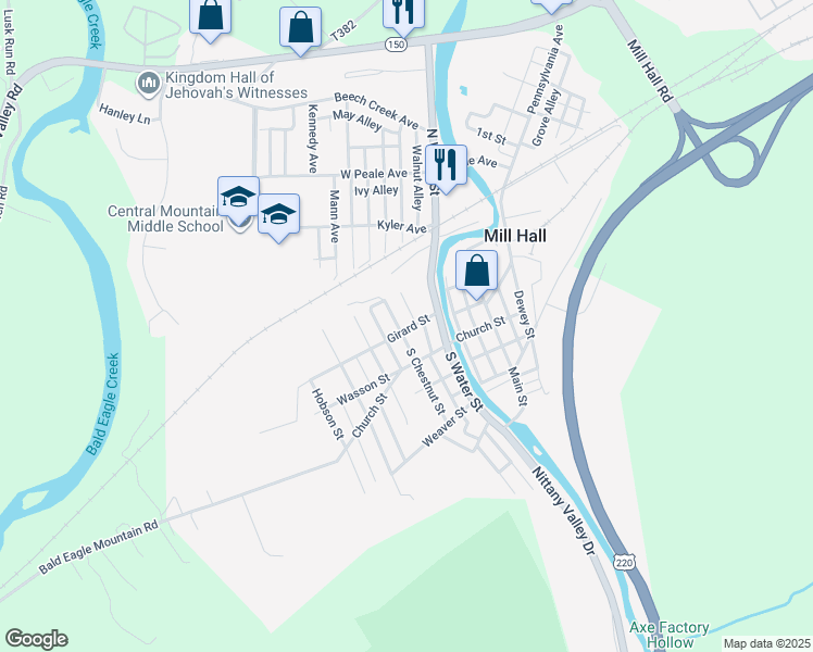 map of restaurants, bars, coffee shops, grocery stores, and more near 6 Girard Street in Mill Hall