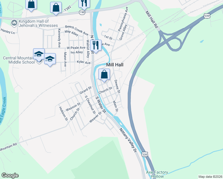 map of restaurants, bars, coffee shops, grocery stores, and more near 205 Main Street in Mill Hall