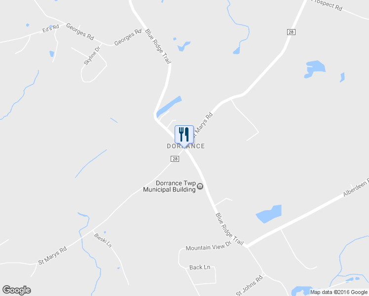 map of restaurants, bars, coffee shops, grocery stores, and more near Blue Ridge Trail in Mountain Top