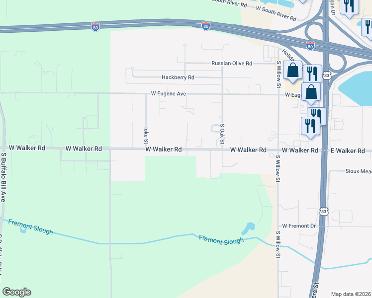 map of restaurants, bars, coffee shops, grocery stores, and more near 1100 West Walker Road in North Platte