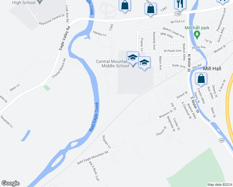 map of restaurants, bars, coffee shops, grocery stores, and more near 13 Kadi Drive in Mill Hall