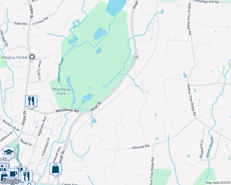map of restaurants, bars, coffee shops, grocery stores, and more near 437 Hoyt Street in Darien
