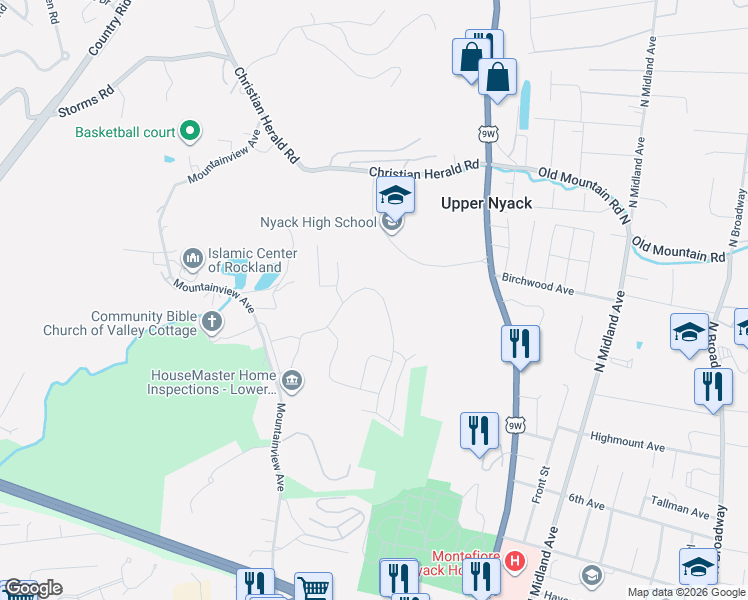 map of restaurants, bars, coffee shops, grocery stores, and more near 616 Sierra Vista Lane in Valley Cottage