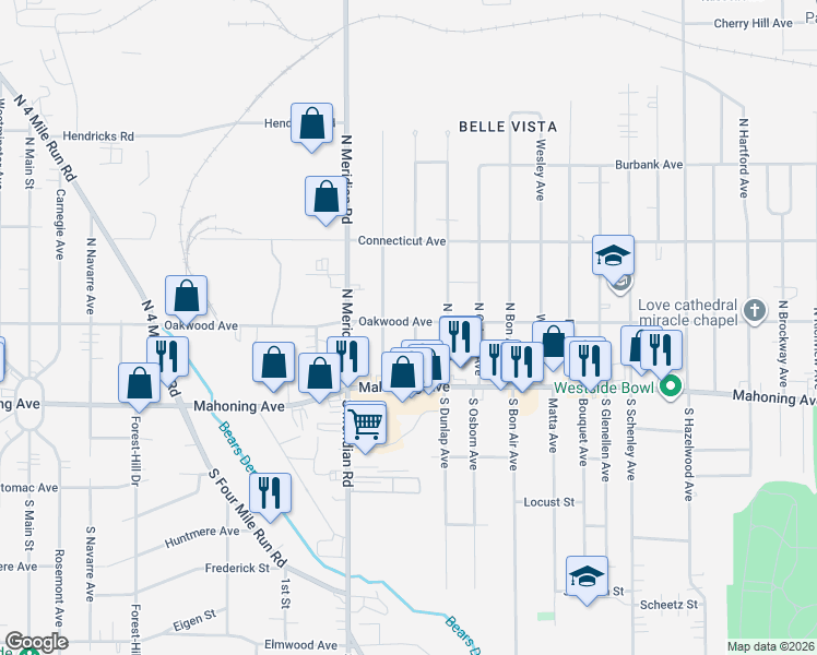 map of restaurants, bars, coffee shops, grocery stores, and more near 48 Moherman Avenue in Youngstown