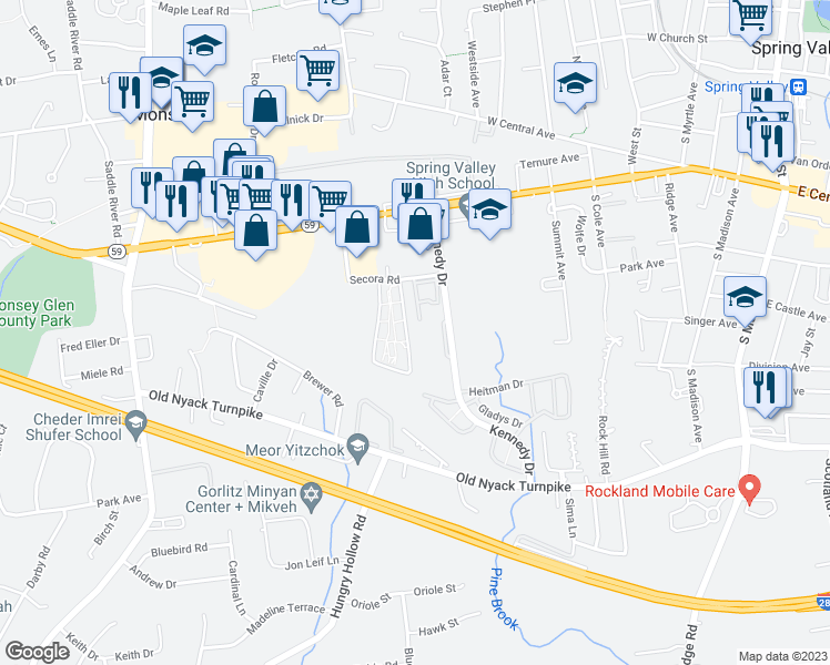map of restaurants, bars, coffee shops, grocery stores, and more near 611 Kennedy Drive in Spring Valley