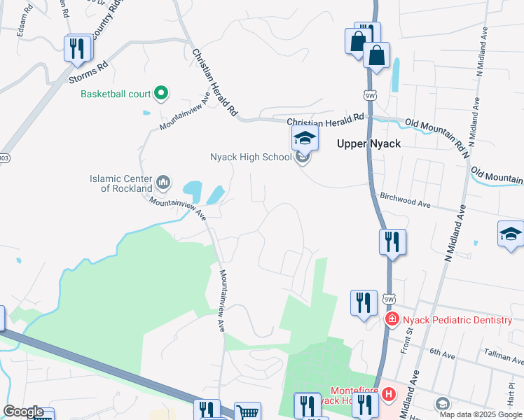 map of restaurants, bars, coffee shops, grocery stores, and more near 113 Sierra Vista Lane in Valley Cottage