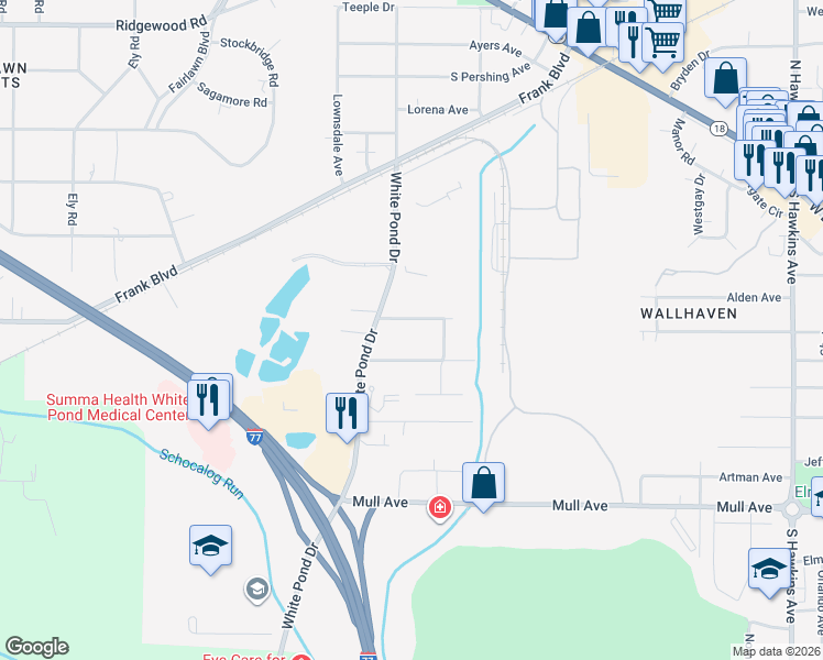 map of restaurants, bars, coffee shops, grocery stores, and more near 1949 Auten Drive in Akron