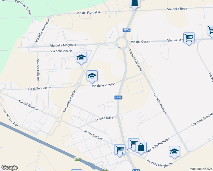 map of restaurants, bars, coffee shops, grocery stores, and more near 6 Via delle Violette in Modugno