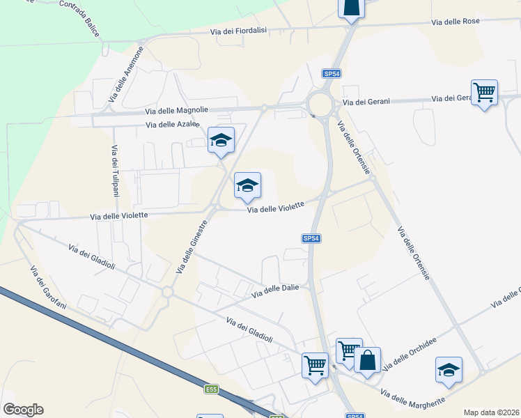 map of restaurants, bars, coffee shops, grocery stores, and more near 3 Via delle Violette in Modugno
