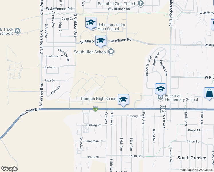 map of restaurants, bars, coffee shops, grocery stores, and more near 4316 Avenue B2 in Cheyenne