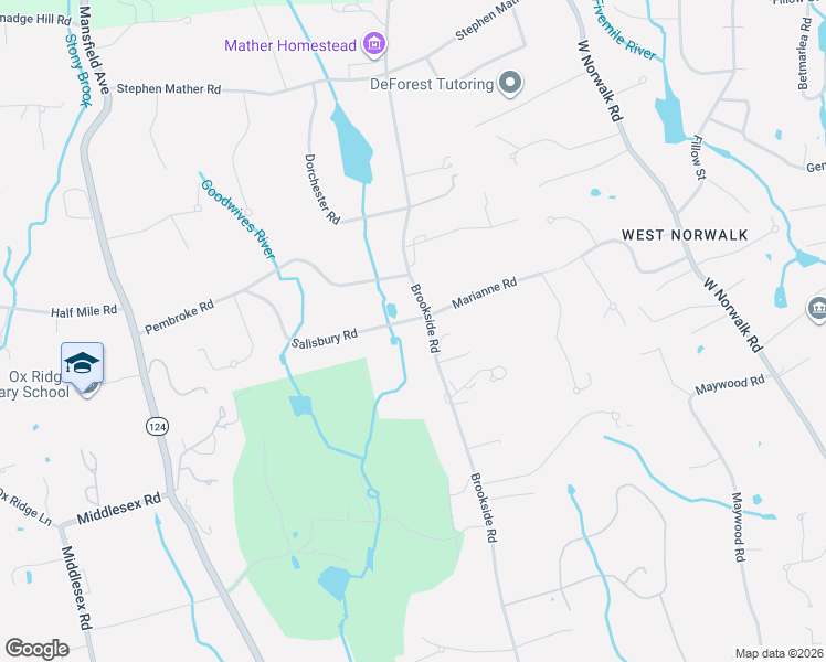 map of restaurants, bars, coffee shops, grocery stores, and more near 297 Brookside Road in Darien