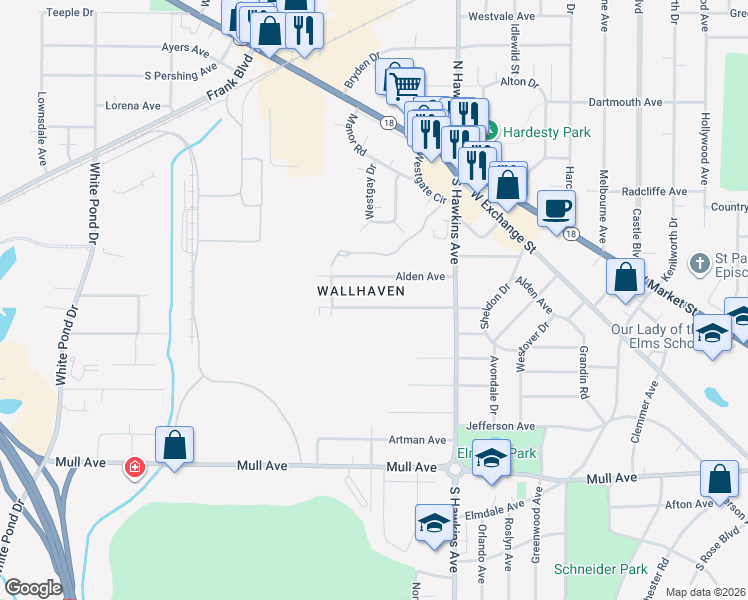 map of restaurants, bars, coffee shops, grocery stores, and more near 1616 Idlewood Avenue in Akron