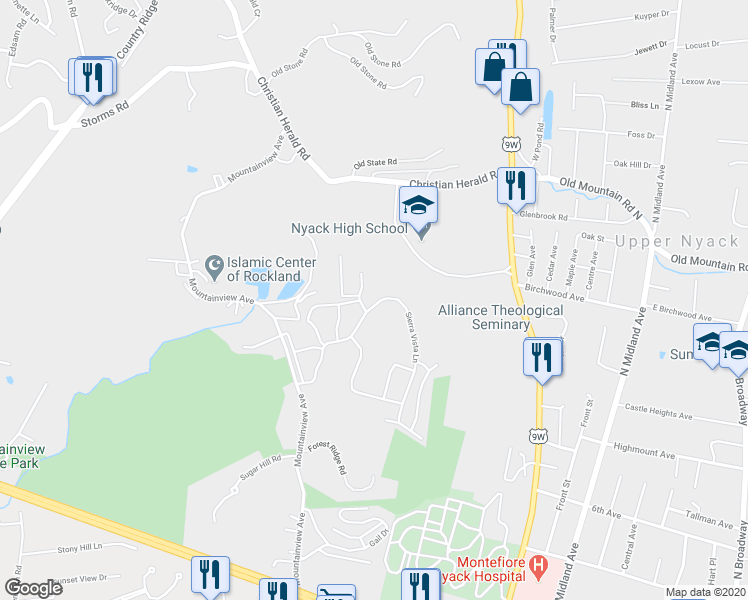 map of restaurants, bars, coffee shops, grocery stores, and more near 678 Sierra Vista Lane in Valley Cottage