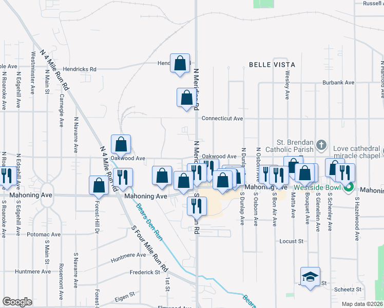 map of restaurants, bars, coffee shops, grocery stores, and more near 63 Lexington Place in Youngstown