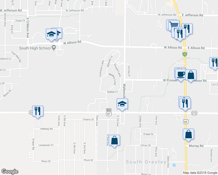 map of restaurants, bars, coffee shops, grocery stores, and more near 1408 Medley Loop in Cheyenne