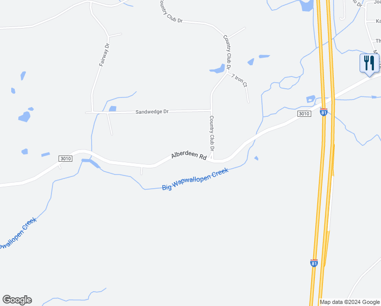 map of restaurants, bars, coffee shops, grocery stores, and more near Alberdeen Road in Mountain Top