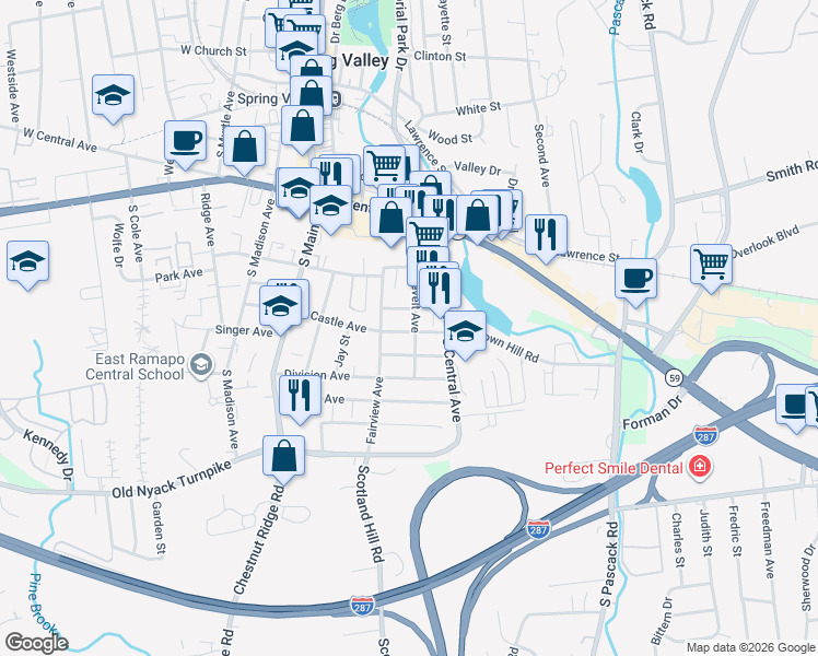 map of restaurants, bars, coffee shops, grocery stores, and more near 15 Sherman Street in Spring Valley