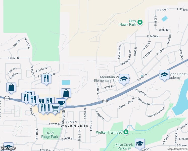 map of restaurants, bars, coffee shops, grocery stores, and more near 3178 1625 East in Layton