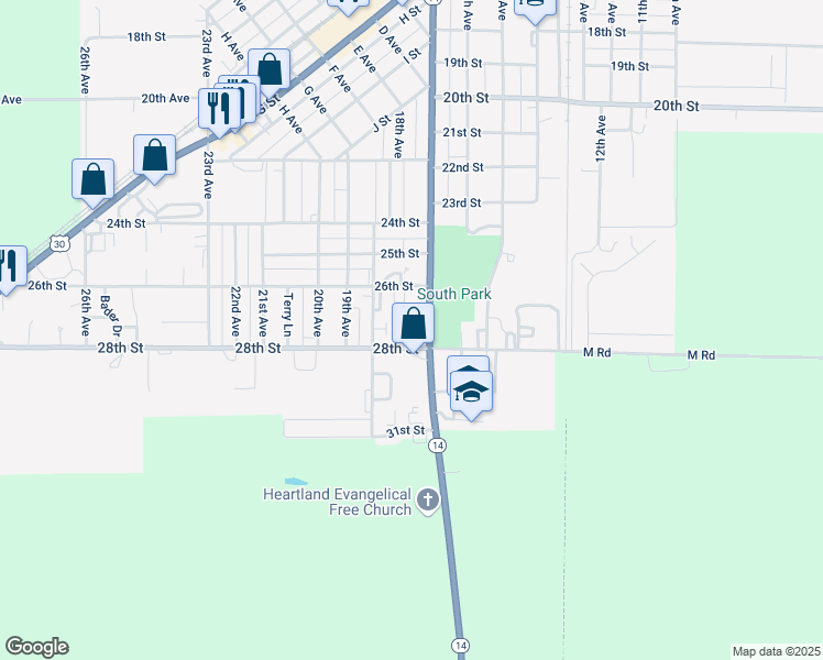 map of restaurants, bars, coffee shops, grocery stores, and more near 2715 Parkview Drive in Central City