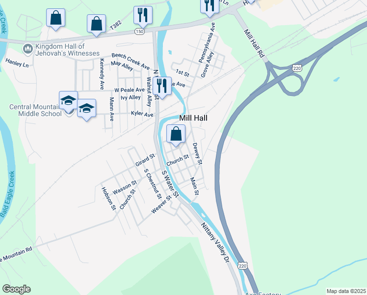 map of restaurants, bars, coffee shops, grocery stores, and more near 20 Main Street in Mill Hall