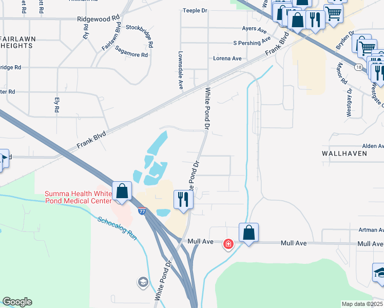 map of restaurants, bars, coffee shops, grocery stores, and more near 404 White Pond Drive in Akron