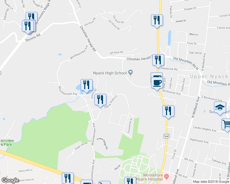 map of restaurants, bars, coffee shops, grocery stores, and more near 692 Sierra Vista Lane in Valley Cottage